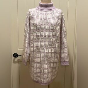 PINK LILY Sweater Dress NWOT Size Medium Lavender and White Turtleneck
